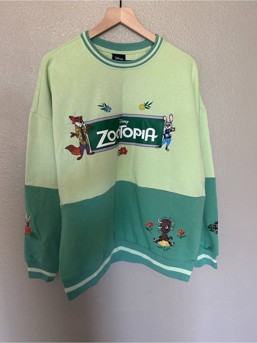 Disney Zootopia Two-Tone Green Crewneck Sweater